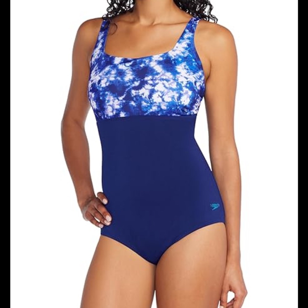 Speedo Blue and White One Piece Swimsuit Floral Design